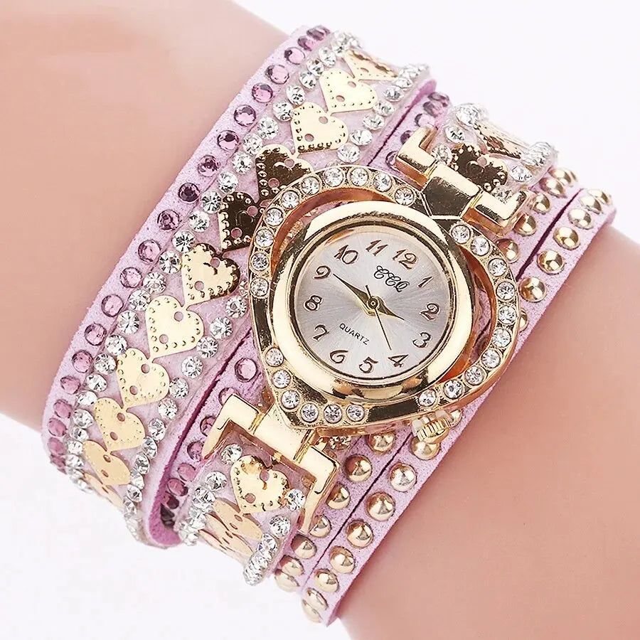 Women Heart Dial Shiny Design Quality Women Quartz   Rhinestone Bracelet Wrap Strap Women  Gifts