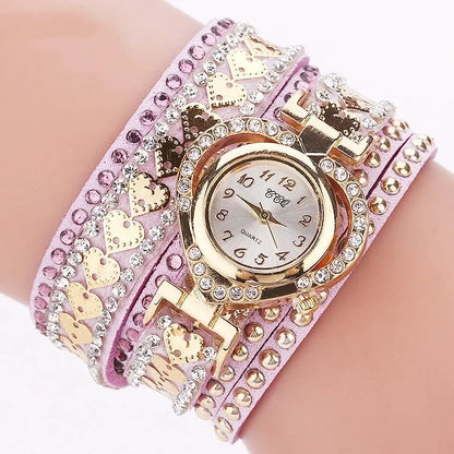Women Heart Dial Shiny Design Quality Women Quartz   Rhinestone Bracelet Wrap Strap Women  Gifts