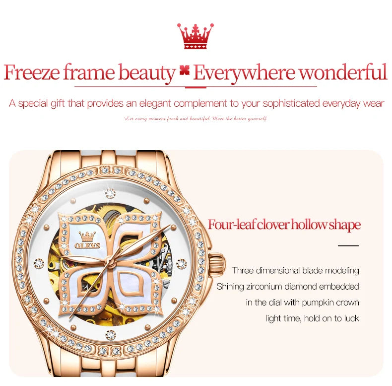 OLEVS 6612 Hollow Original  Mechanical  For Women   Ceramic  Strap Hand  Automatic