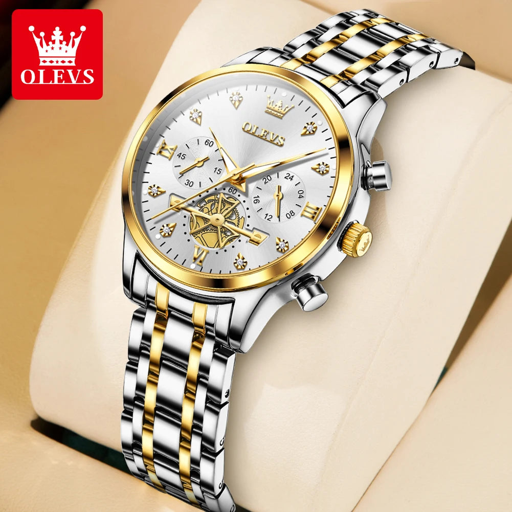 OLEVS Flywheel Skeleton Women Quartz   steel    Ladies Bracelet  for Women Set