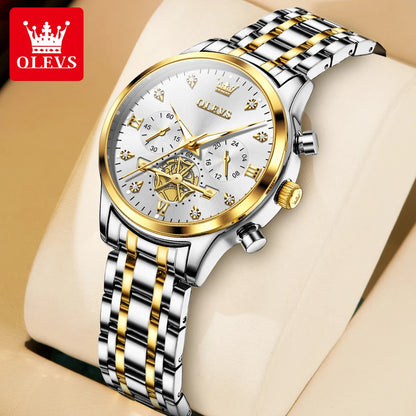 OLEVS Flywheel Skeleton Women Quartz   steel    Ladies Bracelet  for Women Set