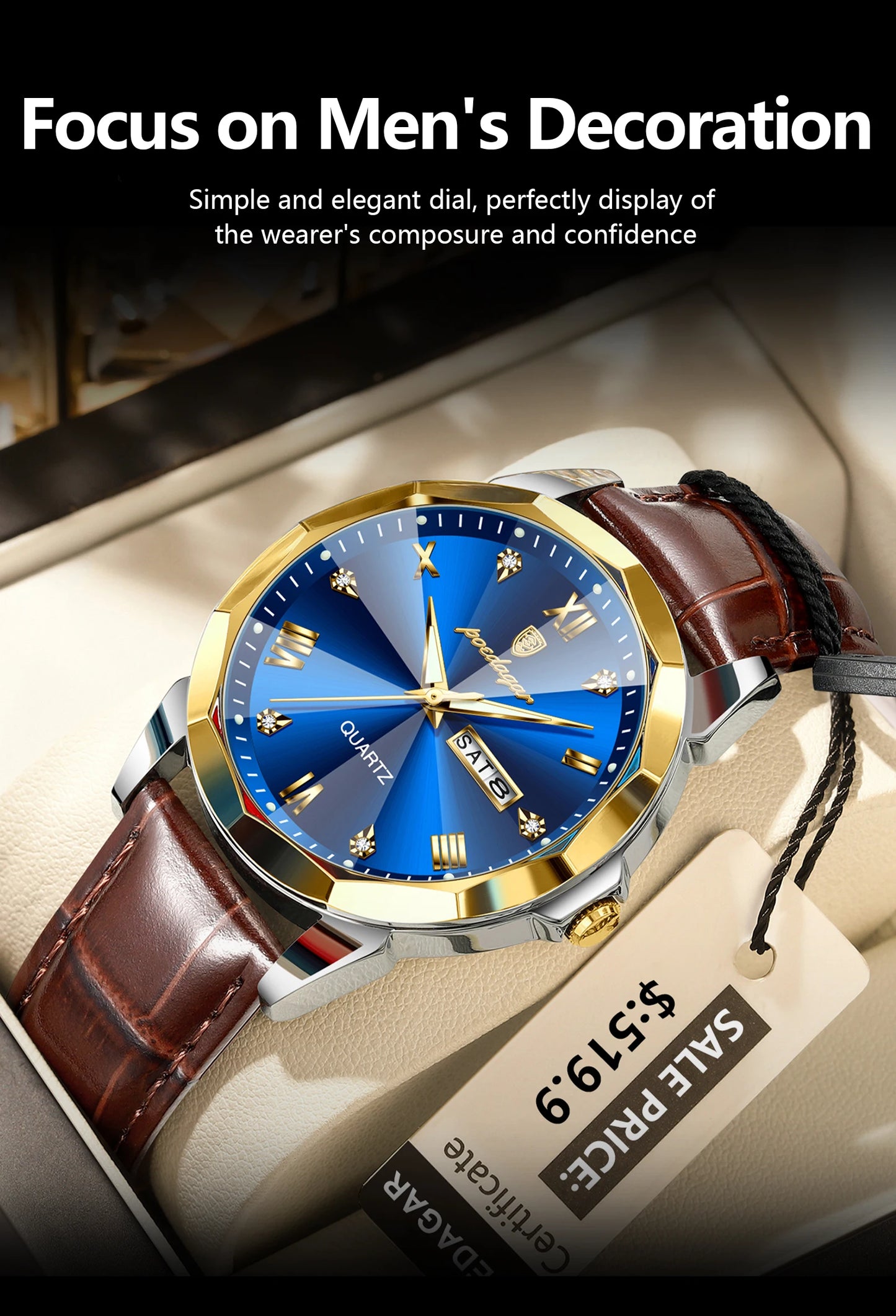 POEDAGAR  Man Wristwatch High Quality Quartz   Men     Week Leather  Watches