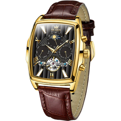 OLEVS Mens Watches Automatic Mechanical  Tourbillon Sport  Leather Casual  Retro Wristwatch Relojes Hombre
