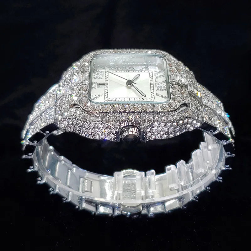 Brand Diamond Watches for Men  Cool Shiny Silver Jewelry  Hip Hop Iced Out Original Reloj Hombre Dropshipping