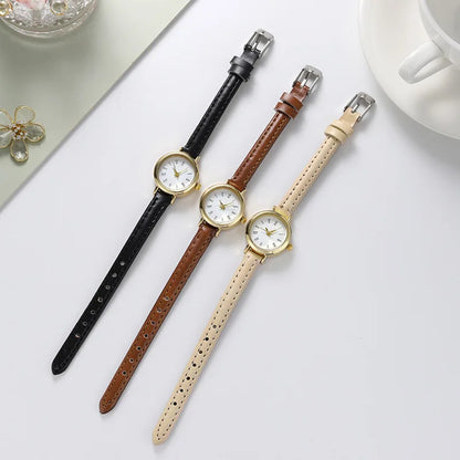 Simple Women Watches  Design Leather  Ladies Quartz Wristwatch Womens Small Round Dial  Reloj Mujer