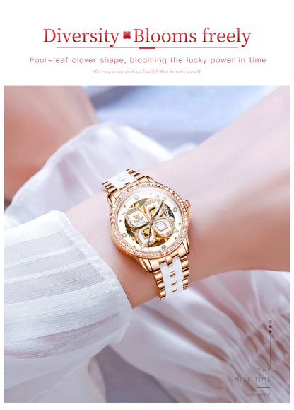 OLEVS 6612 Hollow Original  Mechanical  For Women   Ceramic  Strap Hand  Automatic