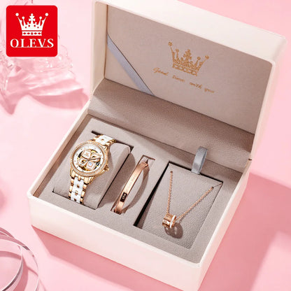 OLEVS 6612 Hollow Original  Mechanical  For Women   Ceramic  Strap Hand  Automatic