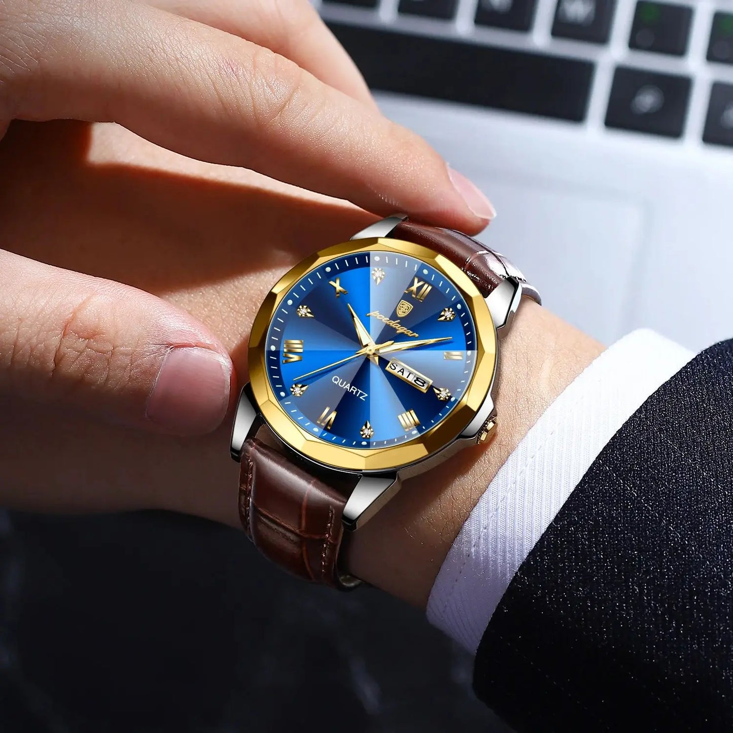POEDAGAR  Man Wristwatch High Quality Quartz   Men     Week Leather  Watches