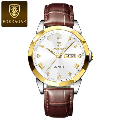 POEDAGAR  Man Wristwatch High Quality Quartz   Men     Week Leather  Watches