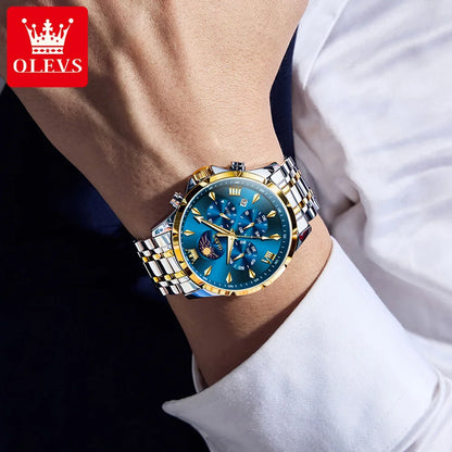OLEVS 3653 Men   Brand Quartz  Multi functional Automatic  Timer    Moonphase