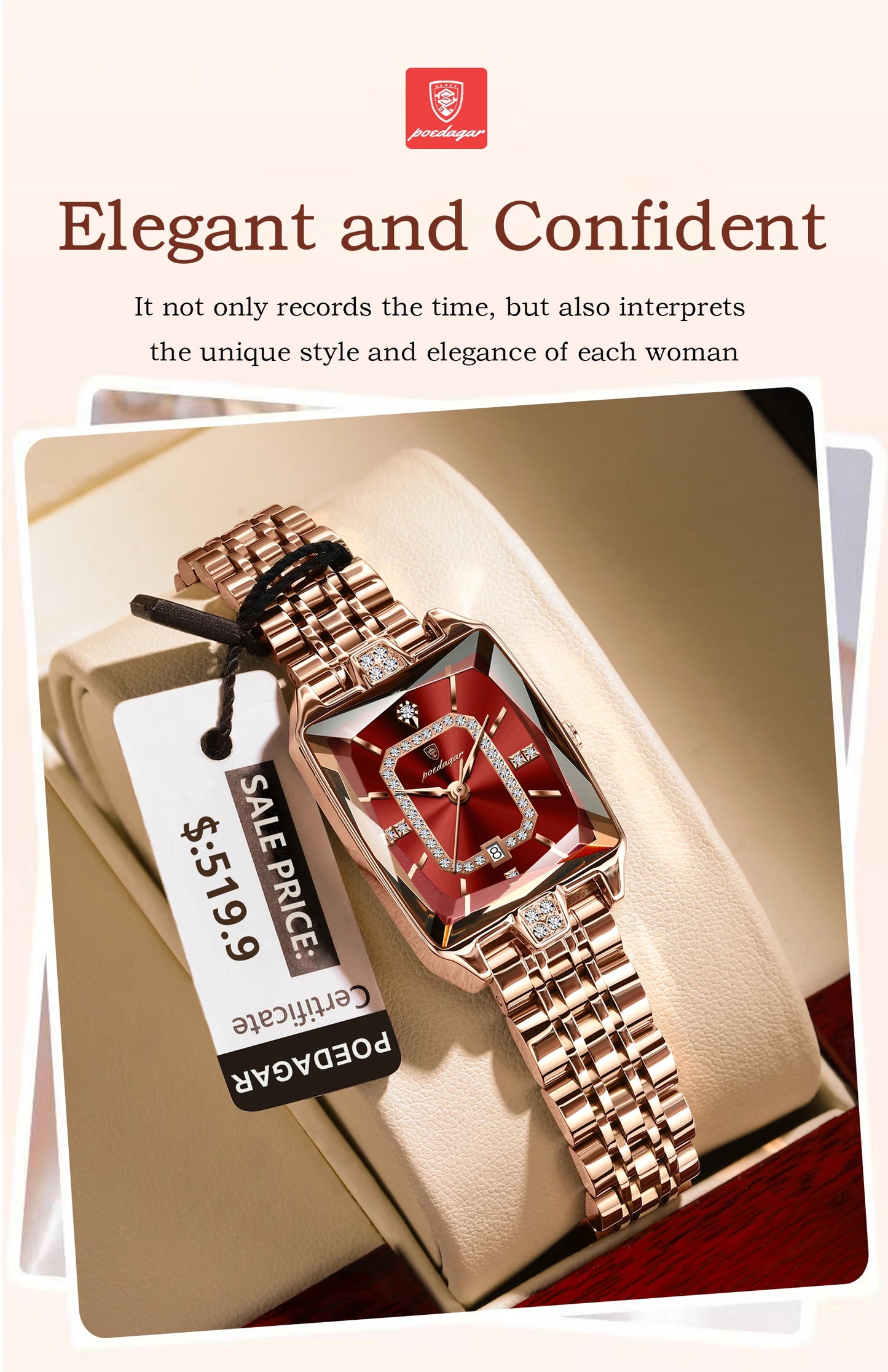 POEDAGAR Top Elegant Women Wristwatch   Ladies    Rectangle Quartz  Watches  Reloj
