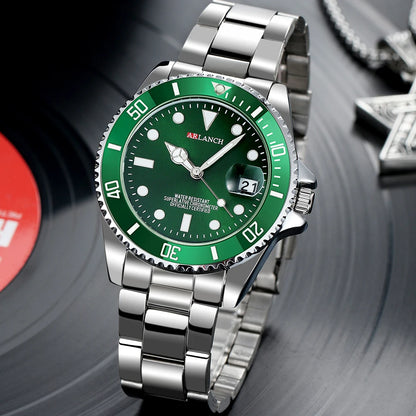 Classic Mens Watch Quartz Green Ghost Diver Series Stainless Steel Waterproof Calendar Clock Business Luxury Watch Reloj Hombre