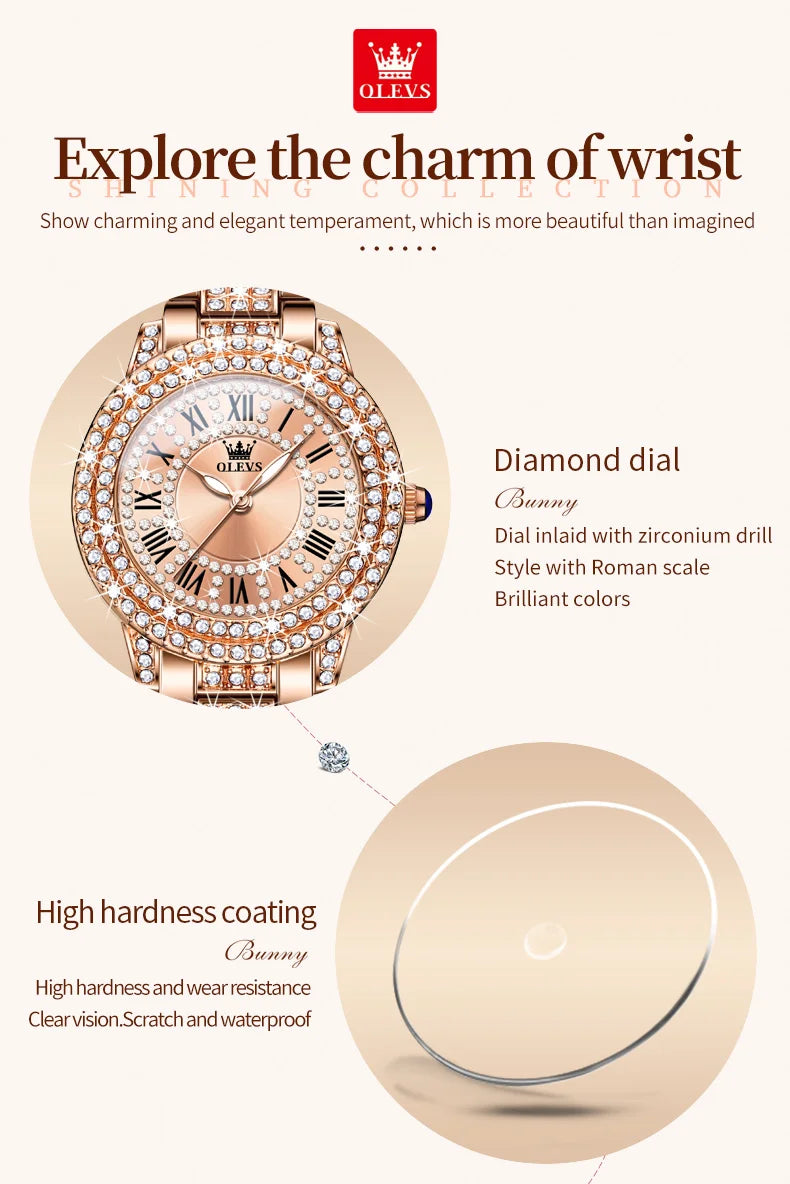 OLEVS 9943 Original Diamond  for Women  Elegant  steel  Quartz Wristwatch  Ladies' Watches