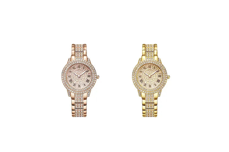 Women Wristwatches Relojes Para Mujer  Classic Golden  Women Alloy Strap Round Rhinestone Dail Quartz Watches