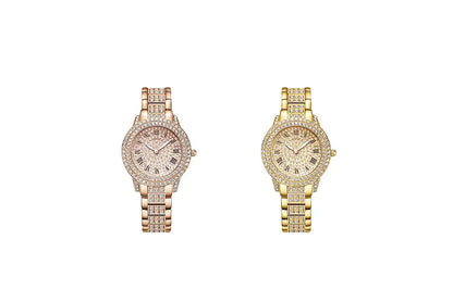 Women Wristwatches Relojes Para Mujer  Classic Golden  Women Alloy Strap Round Rhinestone Dail Quartz Watches