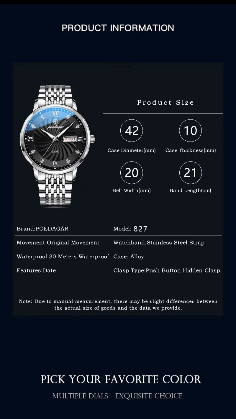 POEDAGAR  Brand Man     Week  Quartz Wristwatch     Men Watches