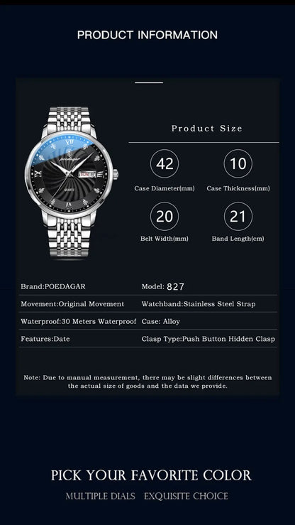 POEDAGAR  Brand Man     Week  Quartz Wristwatch     Men Watches