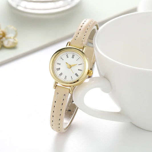 Simple Women Watches  Design Leather  Ladies Quartz Wristwatch Womens Small Round Dial  Reloj Mujer