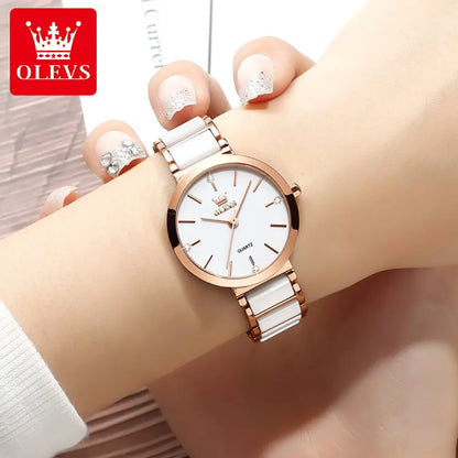 OLEVS  Women Watches Relogio Feminino  Rose Gold  Ladies Quartz Wrist  Ceramic Strap  Reloj Mujer