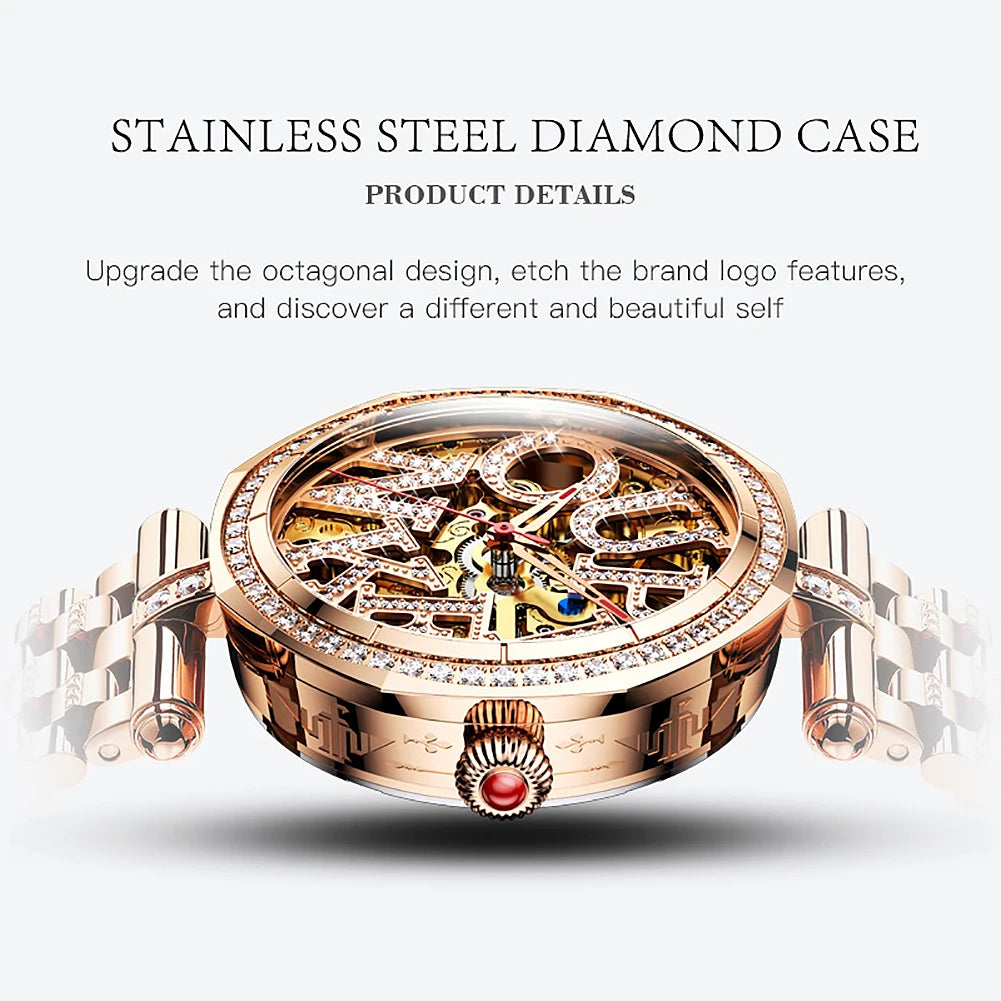 OUPINKE 3175 Women  Original Automatic Mechanical   Brand   Elegant Gift Box Girls' Diamond