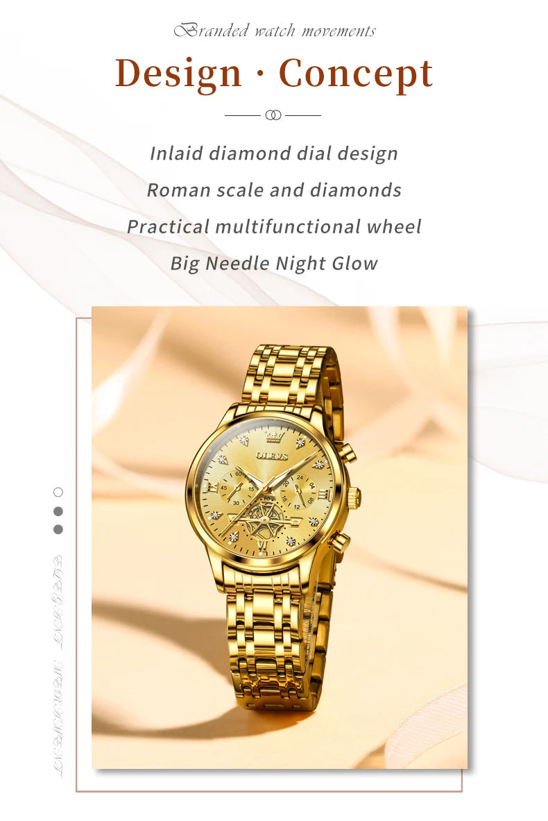 OLEVS Flywheel Skeleton Women Quartz   steel    Ladies Bracelet  for Women Set