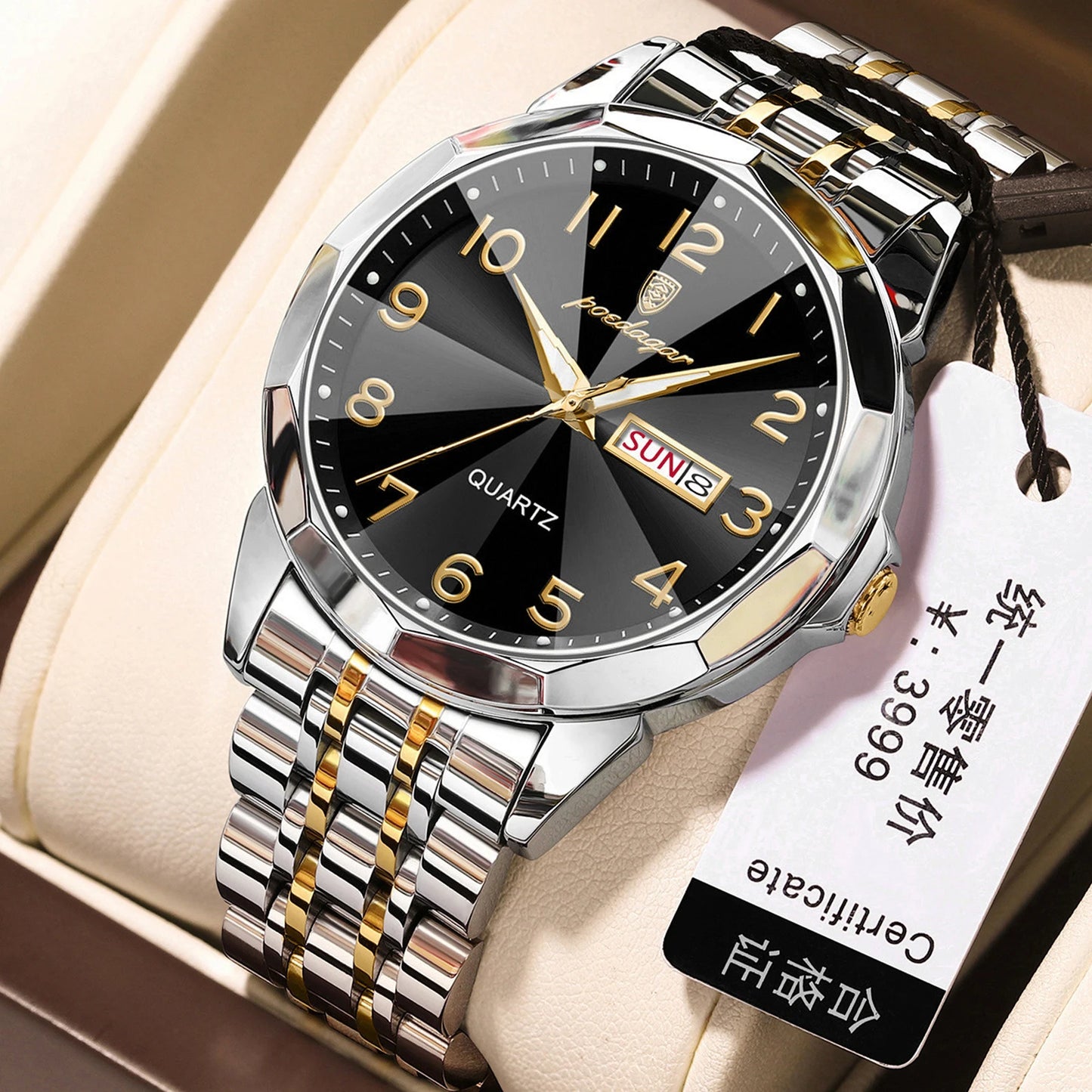 POEDAGAR Men‘s Watches Trend  Original Quartz  for Man Rhombus Mirror Waterpoof   Wristwatch  Week