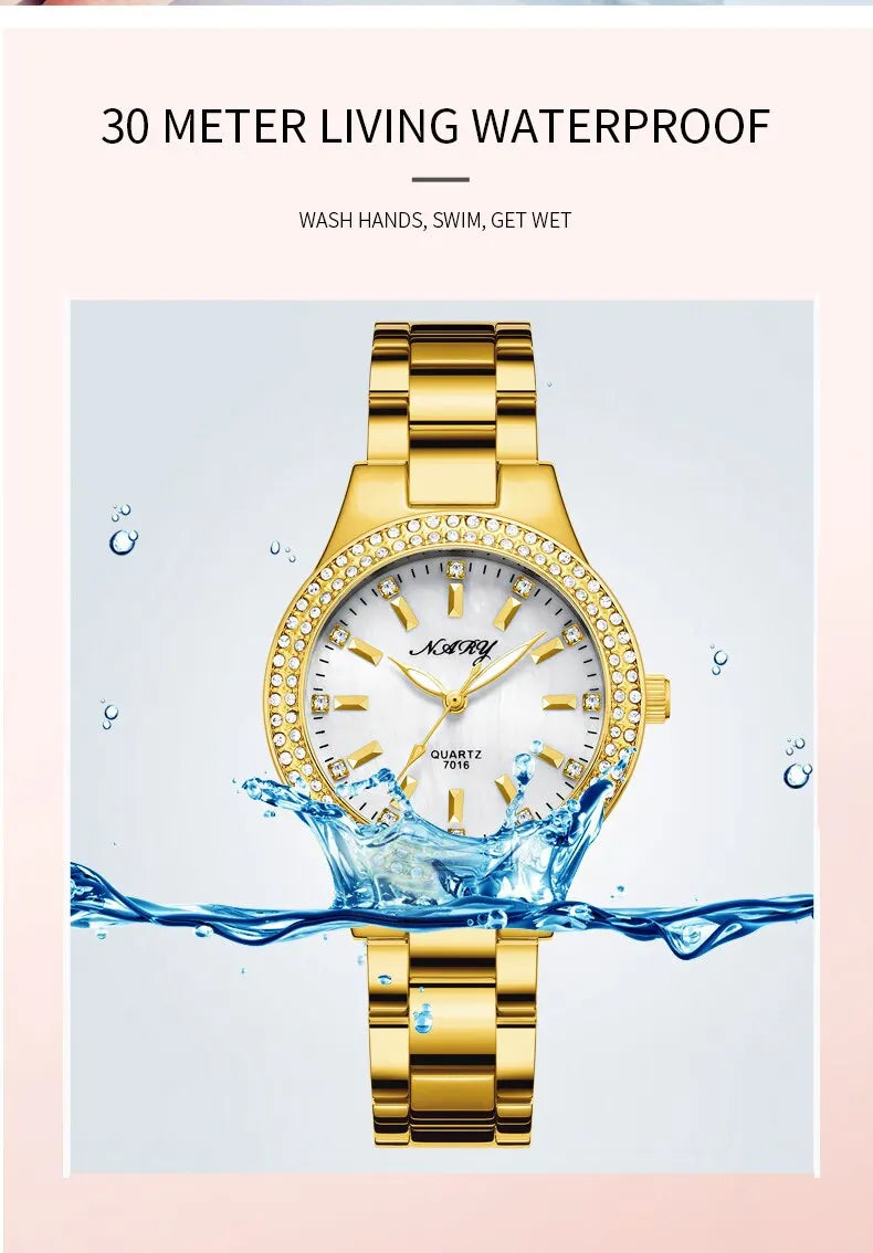 Elegant Casual Goldn  Crystal Diamond Inlaid    Silver  Quartz