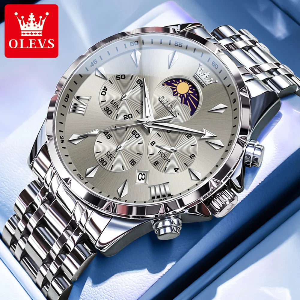 OLEVS 3653 Men   Brand Quartz  Multi functional Automatic  Timer    Moonphase