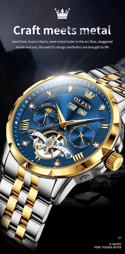 OLEVS Skeleton Multifunctional   Automatic Mechanical  Wrist  For Men    Strap 6691