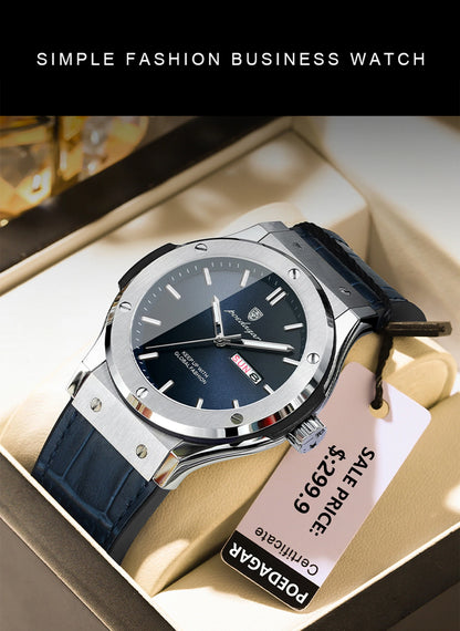 POEDAGAR Fashion Men's Watches Trend Classic Original Quartz Watch for Man Waterproof Luminous Week Date Wristwatch Leather New