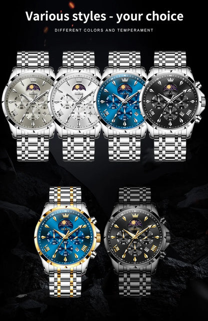 OLEVS 3653 Men   Brand Quartz  Multi functional Automatic  Timer    Moonphase