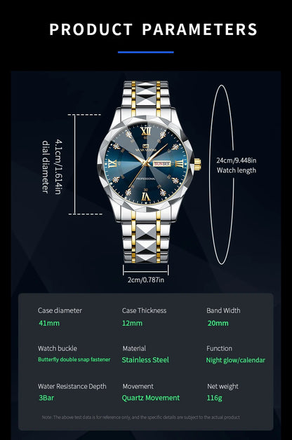 VA VOOM   Watches  Weekly Calendar    Night Light Top Brand Quartz  For Men