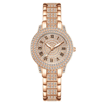 Women Wristwatches Relojes Para Mujer  Classic Golden  Women Alloy Strap Round Rhinestone Dail Quartz Watches