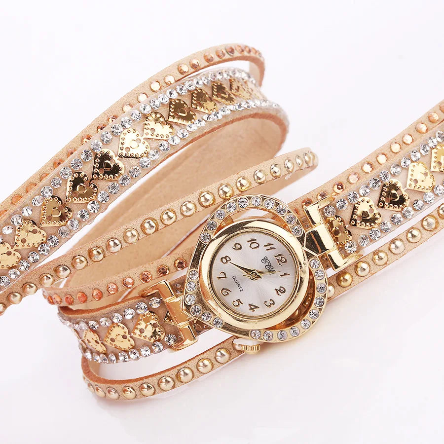 Women Heart Dial Shiny Design Quality Women Quartz   Rhinestone Bracelet Wrap Strap Women  Gifts