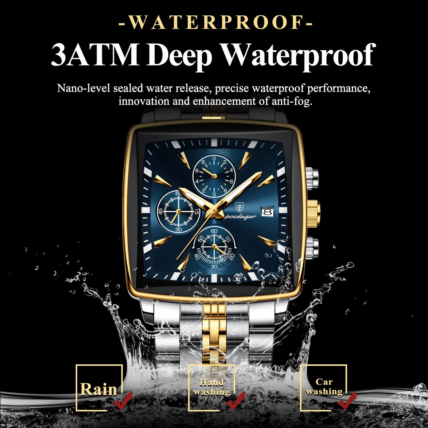 POEDAGAR  Men      Man Wristwatch Square   Quartz  Watches Reloj