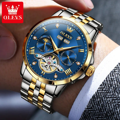 OLEVS Skeleton Multifunctional   Automatic Mechanical  Wrist  For Men    Strap 6691