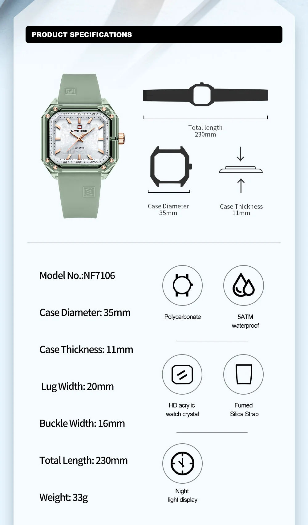 Style NAVIFORCE Watches for Women Silica Band  Quartz 50M  Wristwatch Casual Simple Personality Ladies