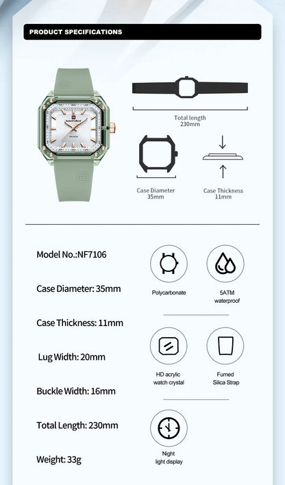 Style NAVIFORCE Watches for Women Silica Band  Quartz 50M  Wristwatch Casual Simple Personality Ladies