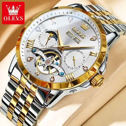 OLEVS Skeleton Multifunctional   Automatic Mechanical  Wrist  For Men    Strap 6691