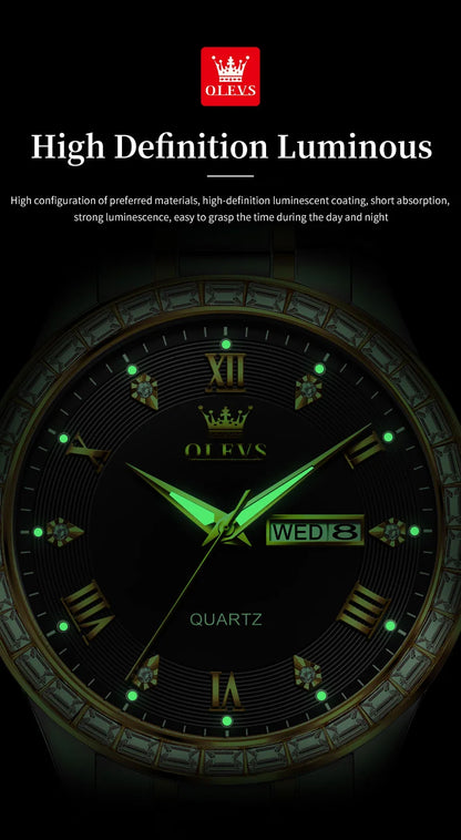 OLEVS  Mens  Simple     Quartz  for Man Diamond Roman Dial  Dual Calendar