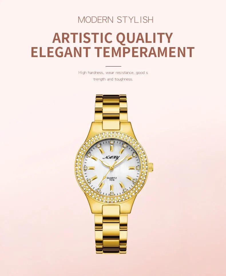 Elegant Casual Goldn  Crystal Diamond Inlaid    Silver  Quartz