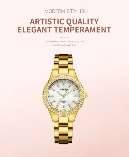 Elegant Casual Goldn  Crystal Diamond Inlaid    Silver  Quartz