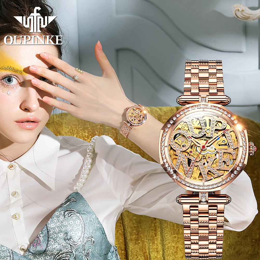 OUPINKE 3175 Women  Original Automatic Mechanical   Brand   Elegant Gift Box Girls' Diamond