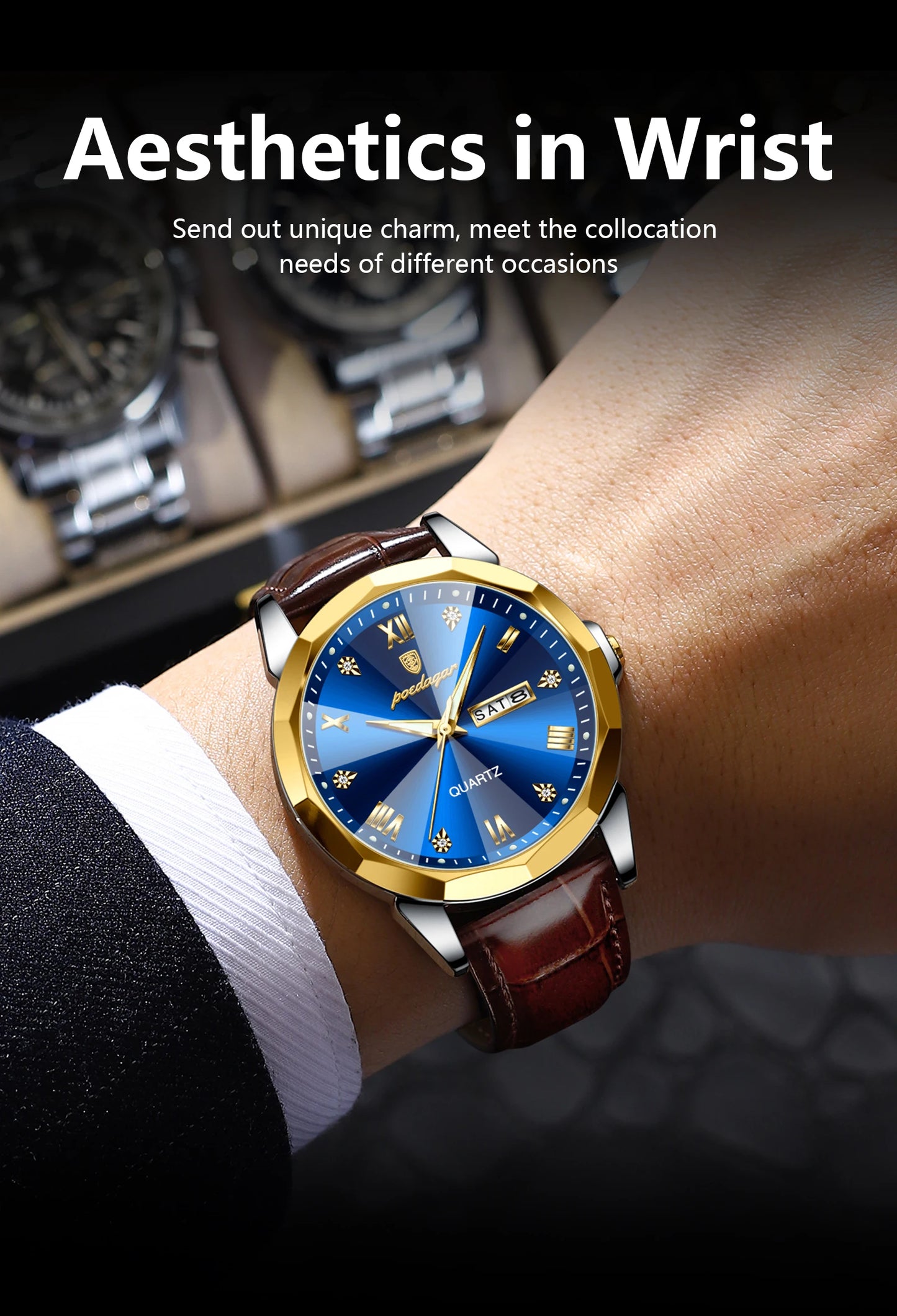 POEDAGAR  Man Wristwatch High Quality Quartz   Men     Week Leather  Watches
