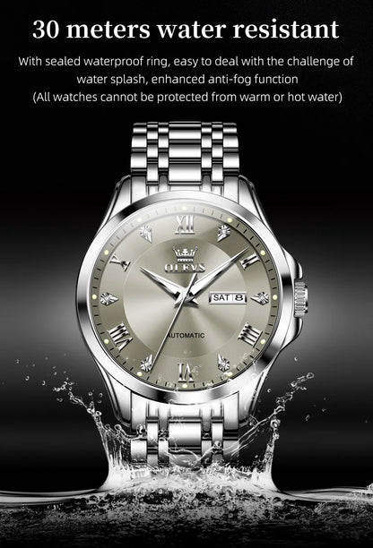 OLEVS Mens Watches  Automatic Mechanical  For Man    Stee  Bands Roman Numeral 6702