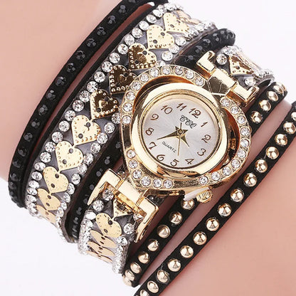 Women Heart Dial Shiny Design Quality Women Quartz   Rhinestone Bracelet Wrap Strap Women  Gifts