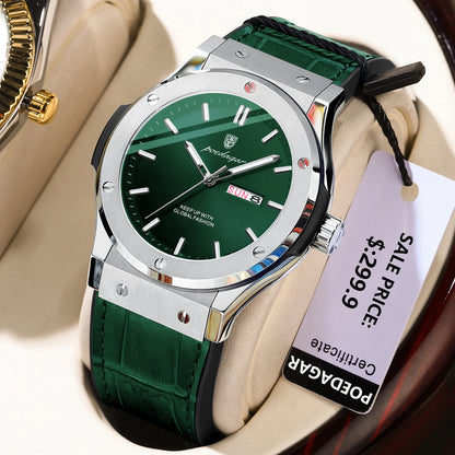 POEDAGAR Fashion Men's Watches Trend Classic Original Quartz Watch for Man Waterproof Luminous Week Date Wristwatch Leather New