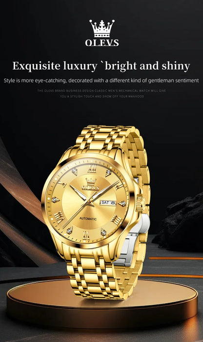 OLEVS Mens Watches  Automatic Mechanical  For Man    Stee  Bands Roman Numeral 6702