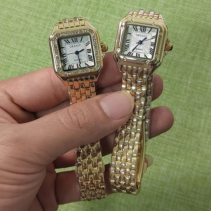 MAYZHISU   Square Watches Gold Alloy Strap  Ladies Quartz Wristwatches Qualities  Roman Scale