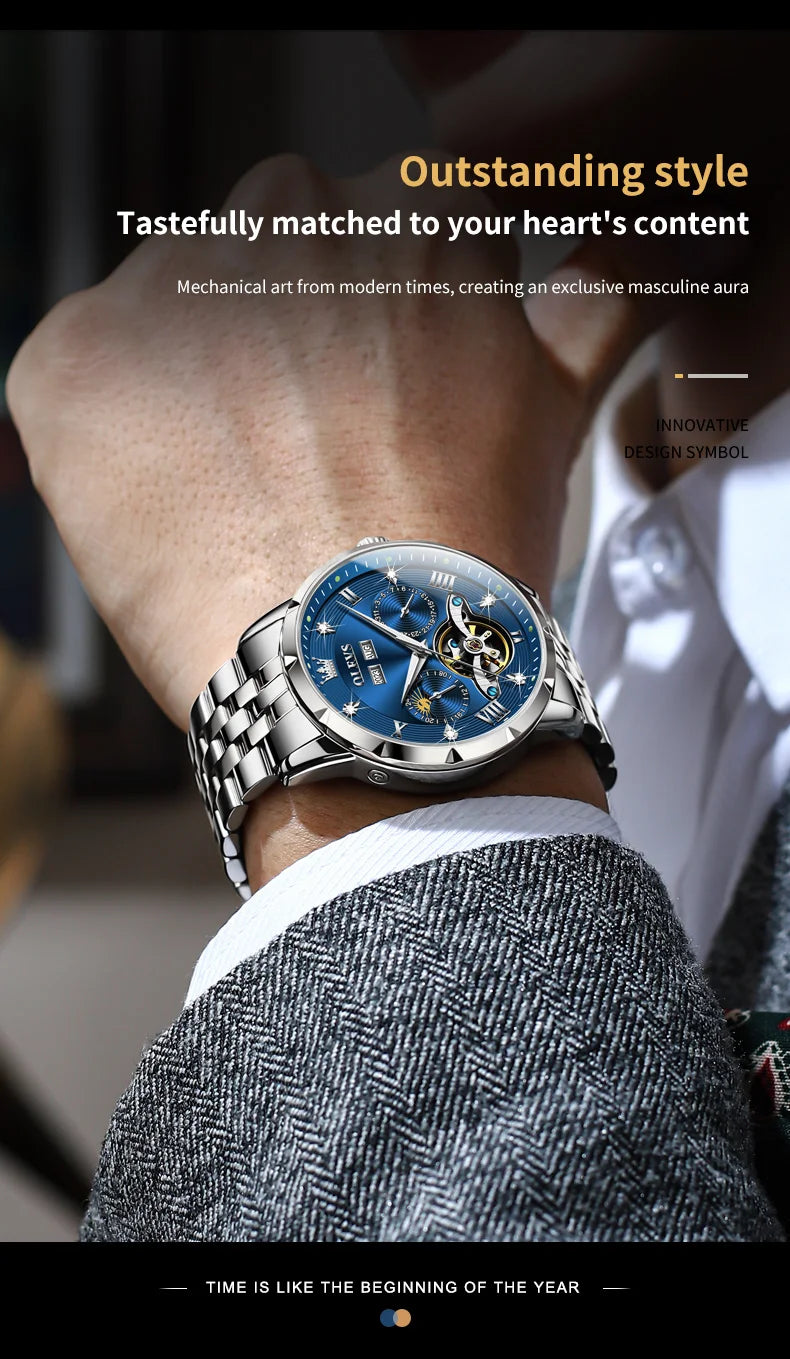 OLEVS Skeleton Multifunctional   Automatic Mechanical  Wrist  For Men    Strap 6691